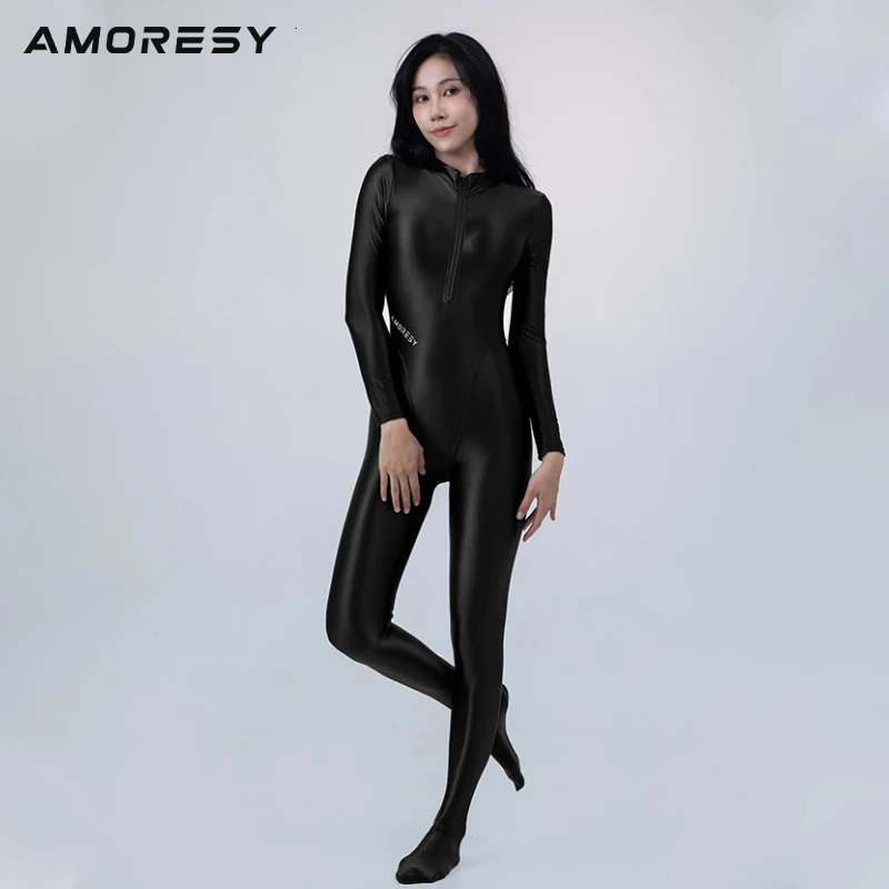 AMORESY Smooth Competitive One Piece Role Playing Oil Long Sleeve Thin Tight Sports Tight jumpsuit Zipper jumpsuit 241112