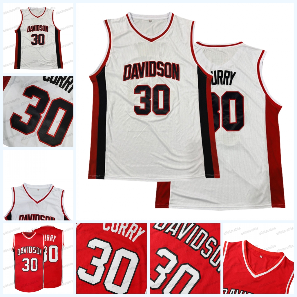 Davidson Number 30 Vintage Basketball Jersey Loose Fit 100% Polyester Sports with Embroidered Letters and Numbers Training Wear In Stock Red White