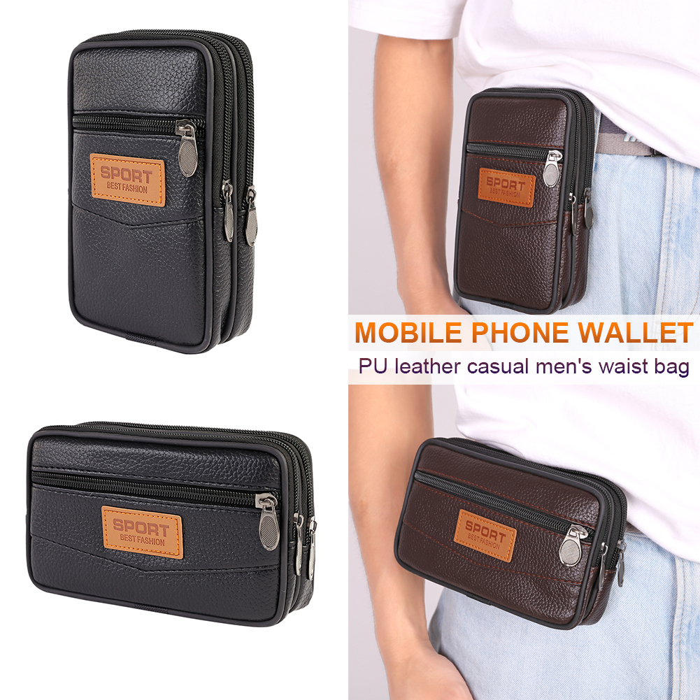 ddmysmile Bag Men PU Waist Leather Fanny Waist Bag Casual Mobile Phone Purse Pocket Male Outdoor Travel Sports Belt Bum Pouch Smile