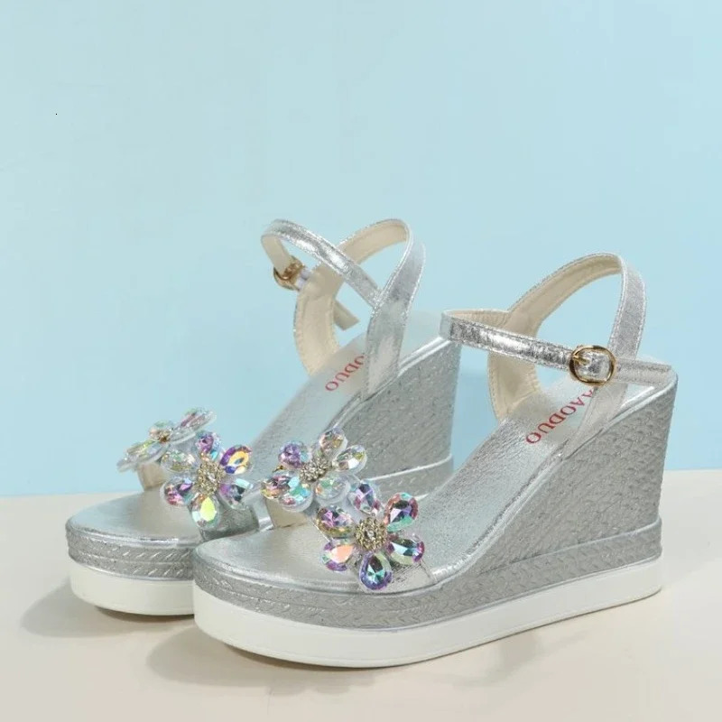 Women Summer Wedge Heel Sandals Platform Sandals Strap Open Toe Chunky Bottom Casual Shoes 2024 Gold Silver Pink Sandals 240401