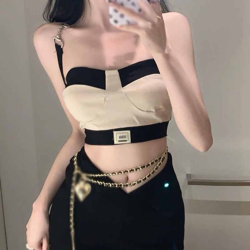 Contrasting Women'S Colors Suspenders Summer Hanging Neck Short Style ing Slim Sexy Bottoming Shirt Vests smile