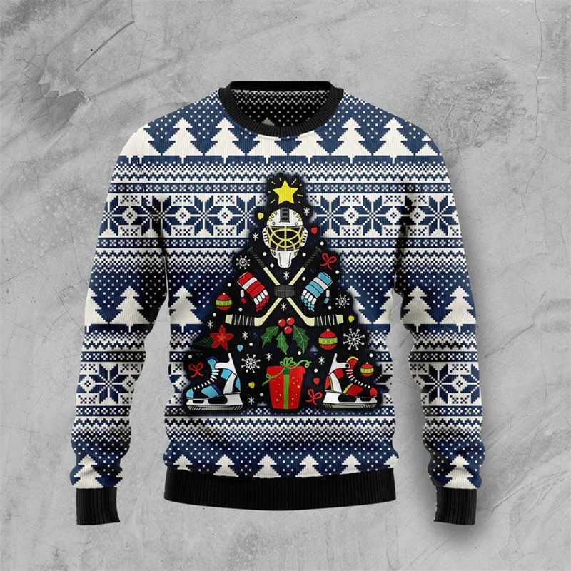 Xmas Hockey Sweatshirt For Men 3d Printed Christmas Ugly Christmas Sweater Sports Loose Sweatshirts Children Festival Hoodies LX241113