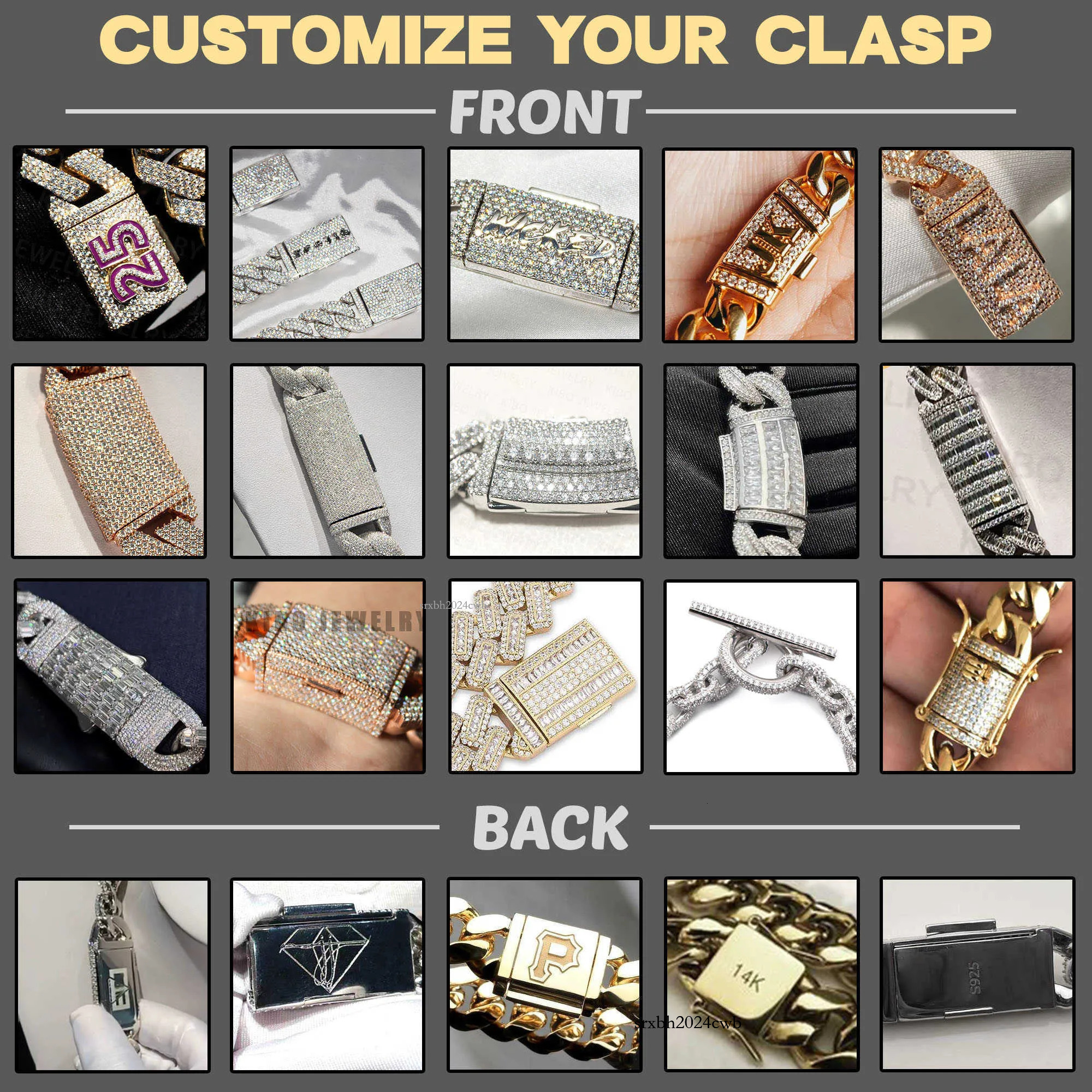 Hip Hop Dia Chains Necklace Mossanite S Sier Iced Out VVS LAB Moissanite Cuban k Chain