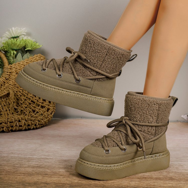 Thick soled cross strap snow boots for autumn and winter 2024, with a thick that does not reach the knee, providing warmth for women's boots