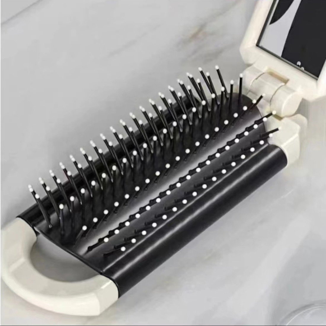 Mini Anti Static 2 in 1 Comb Folding Massage Mirror Set Air Bag Hair Comb Square Pocket Mirror Foldable Hair Brush Makeup Tool