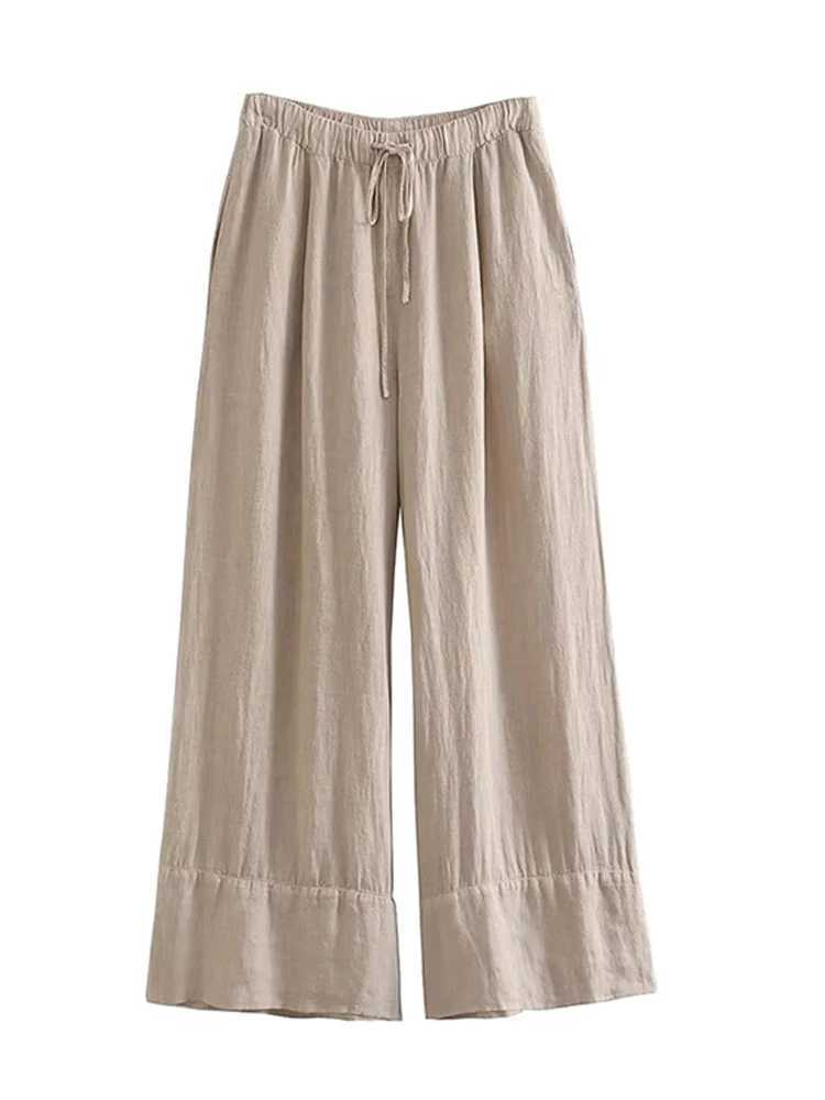 Cotton Linen Pants Sets Women Fashion Halter Crop Top Two Piece Ladies Sets Flimsy Wide Leg Pants 2024 Newest Summer High StreetX241112