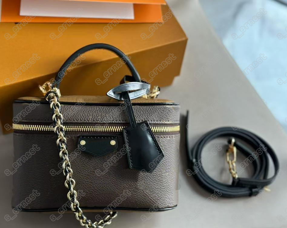 Designer vanity bag Brown Floral Chain Pouch Tote Cosmetic Makeup Bag for Women Travel Shoulder Bag 2025