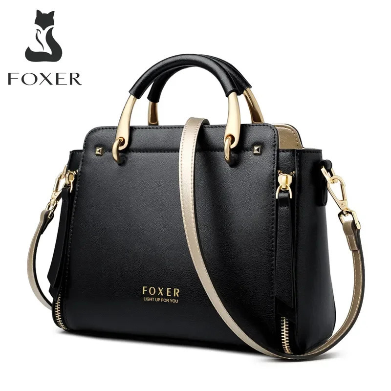 FOXER Women Crossbody Shoulder Bag Female Split Leather TopHandle Large Capacity Handbag Stylish Messenger Simple Chic Tote 241111
