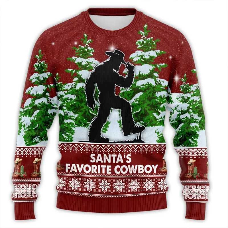 Western Cowboy Ugly Christmas For Men Clothes Rodeo Man Funny Ugly Sweaters Xmas Holiday Crew Neck Sweatshirt Boy Top LX241113