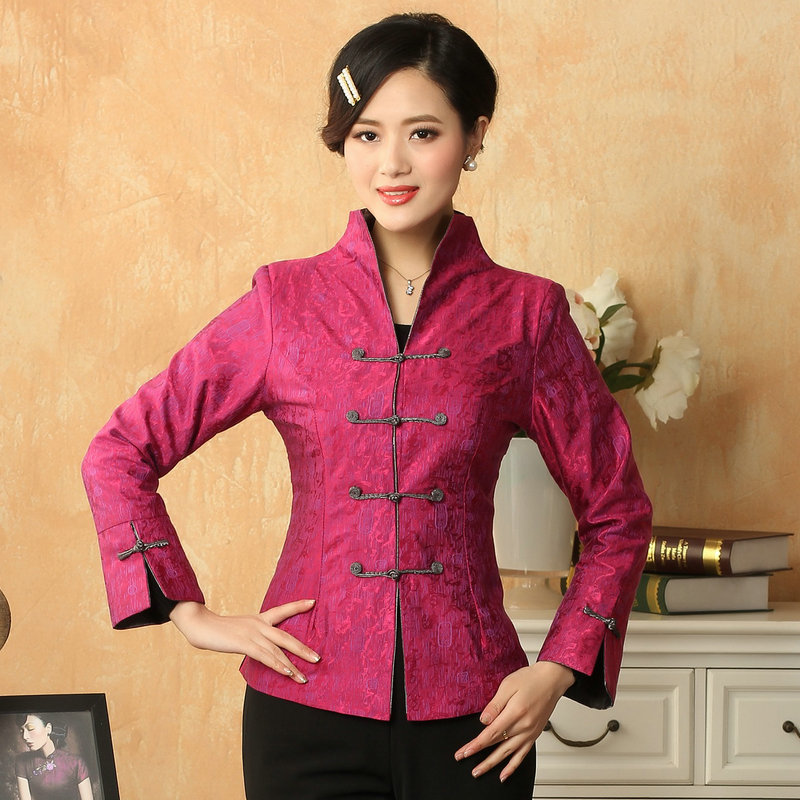 Chinese Cheongsam Style Women's Brocade Coat Green White Red Black Slim Fit Jackets With Dark Pattern in Tang Poetry Outerwear