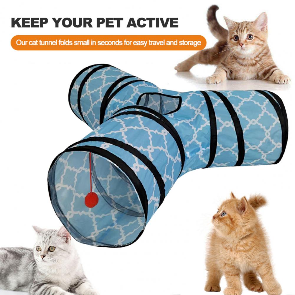 Portable 3-way Foldable Toy with Ball Tear-resistant Pet Tunnel Tube Collapsible Kitty for Indoor Cats Cat