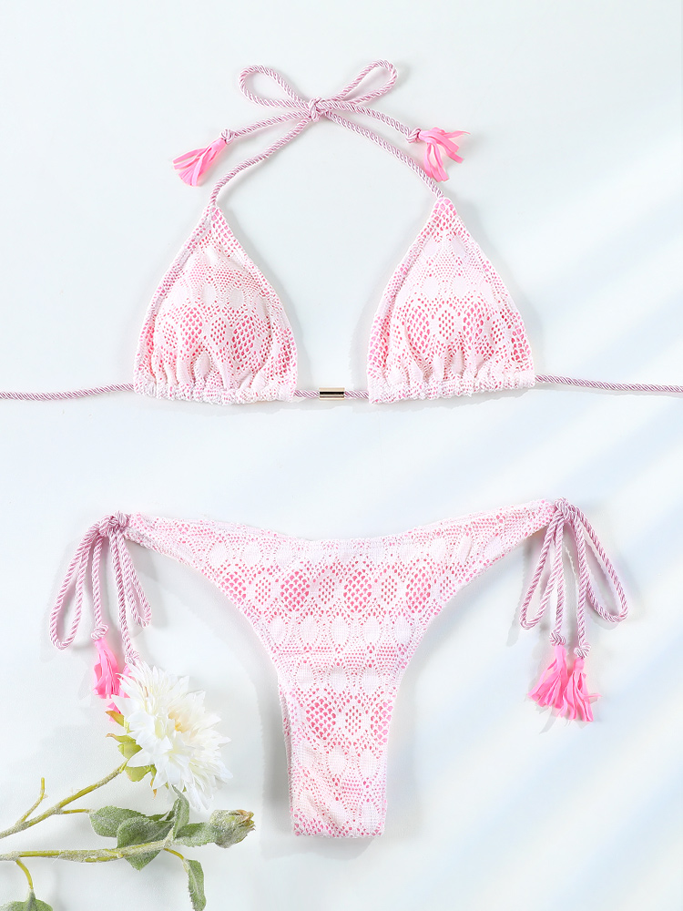 ZRTAK Pink Bikinis Triangle Biquinis Feminino Swimsuit String Bikini Sets Push Up Bikinis Women Bathing Suit Solid Swimwear