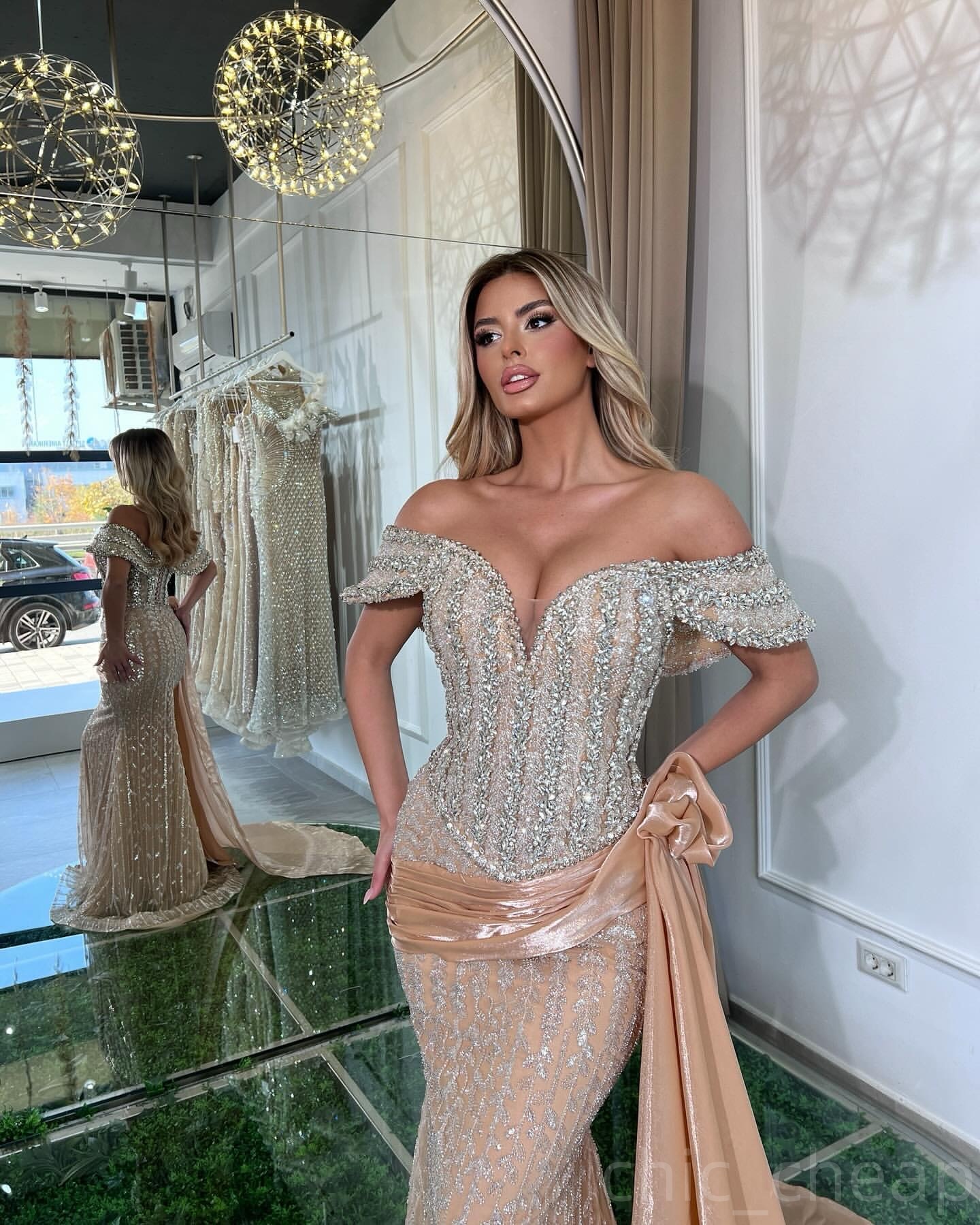 2024 Plus Size Champagne Illusion Mermaid Prom Dresses For Special Occasions Rhinestones Satin Evening Party Birthday Gowns Dress For Women Vestidos d