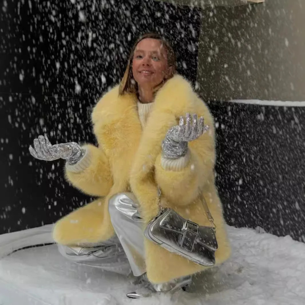 Autumn and winter thick warm artificial fur coat medium length fox fur coat casual high-quality fluffy jacket Abrigos De Peluche De Mujer 241112