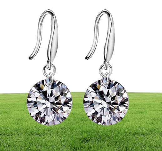 Sterling Silver Bridal Crystal Drop Earrings 10mm Classic Shiny Jewelry Wedding Accessories Rhinestone Earrings For Bride Women