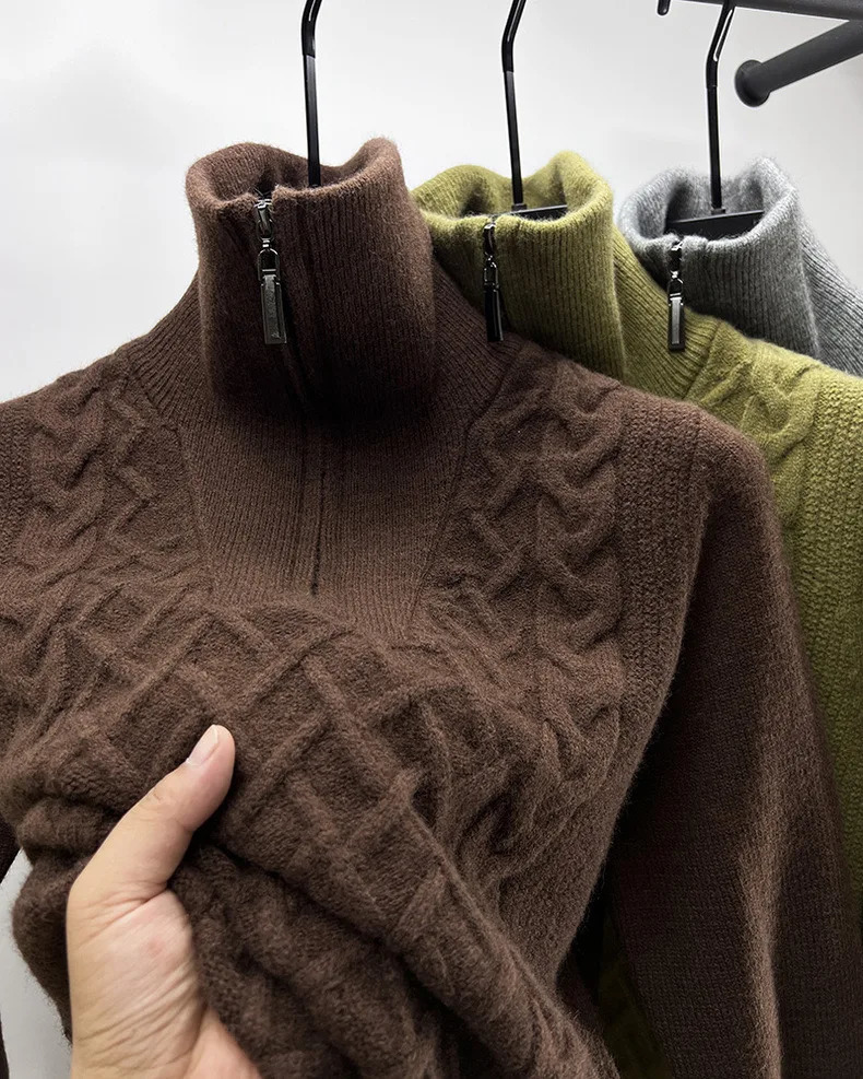 High end mens half zipper high neck sweater autumn and winter exquisite jacquard fashionable casual knitted sweater 241113