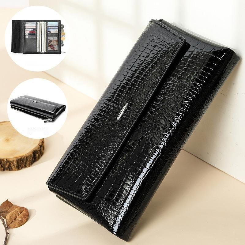 MUXI Genuine Leather Handbag, Patent Leather, Fashionable Zero Wallet, Large Capacity, Multi Card Slot Women's Wallet