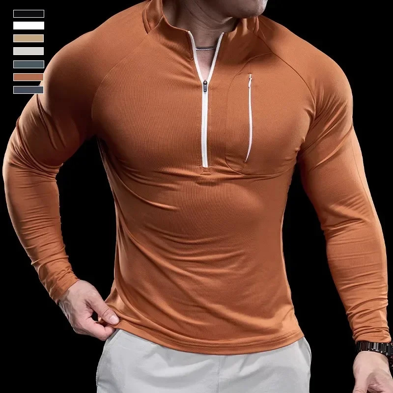 2024 Mens Sports Gym Fitness Tops Running Training Clothes Round Neck Quick-drying Breathable Long-sleeved T-shirt Autumn 241113