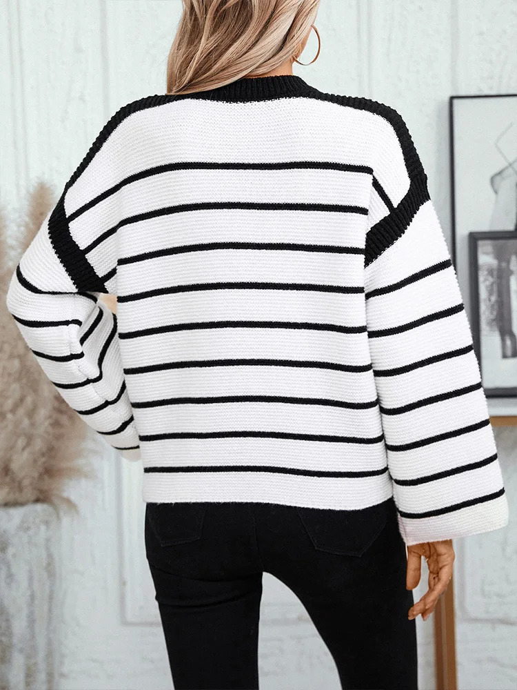 Miyouj Stripe Knitwear Round Neck Jumper Womens Fashion Long Sleeve Pullover Top Fashion Clothing Bottom Womens Sweater 241113