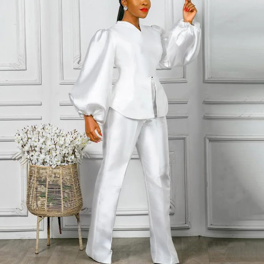 Elegant Office Ladies 2 Pieces Pants Sets Solid Satin Blouse Long Trousers Straight y High Quality Female Outfits 241111