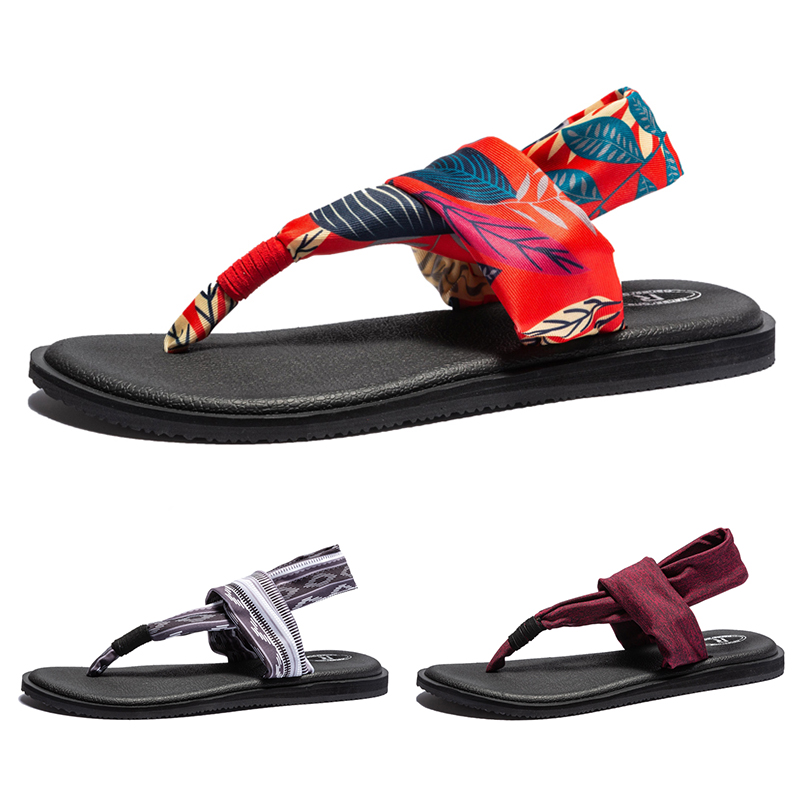 Women Yoga Sandals Brand Summer Sandals Retro Shoes Female Elastic Straps Comfy Flats Beach Shoes Women Flip Flops Big Size 40