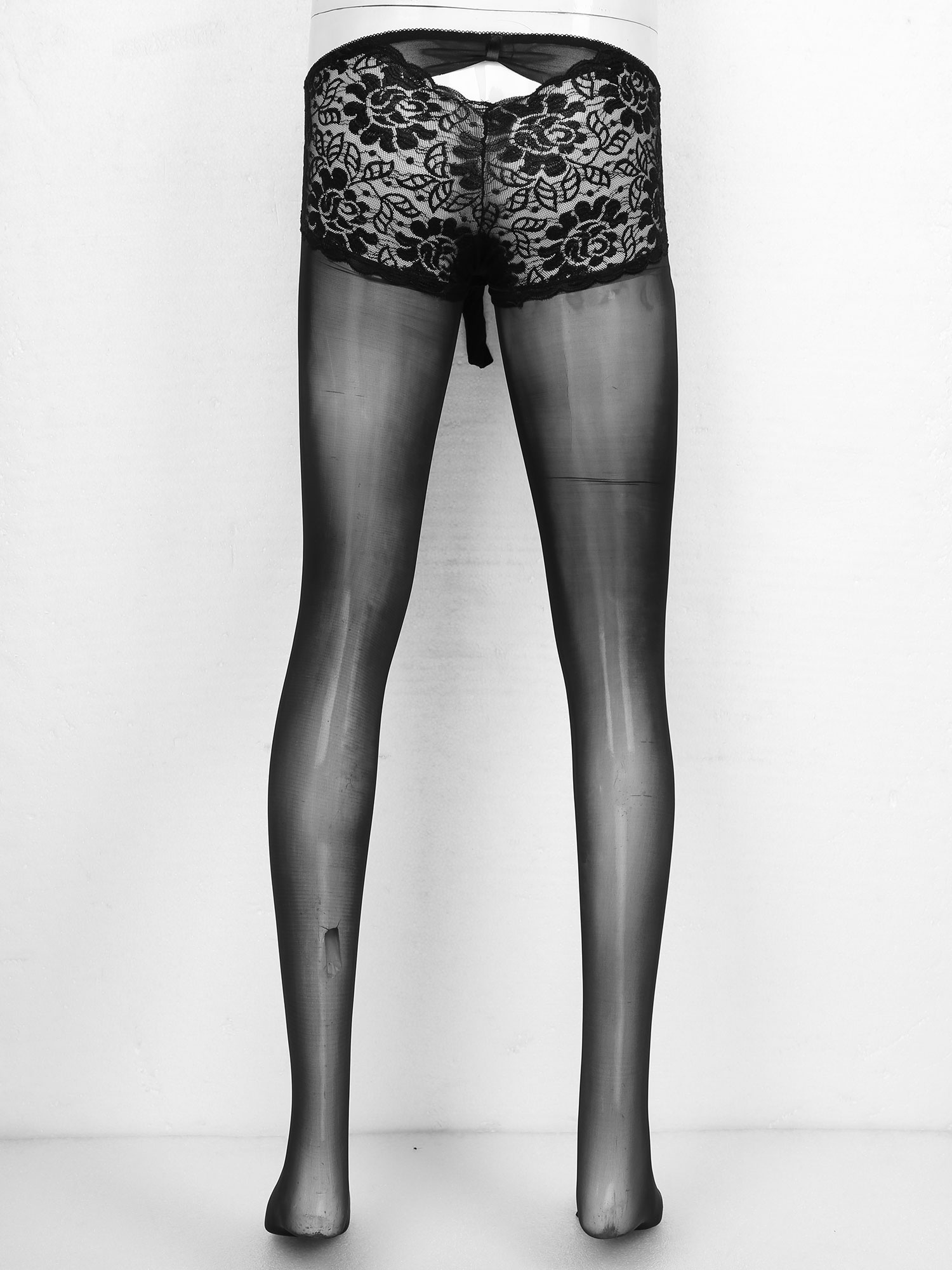 Lace Sexy Men Stockings 5D See Through Convex Pouch Stockings Open Butt Sissy Pantyhose Hosiery Close Sleeve Tight Stockings