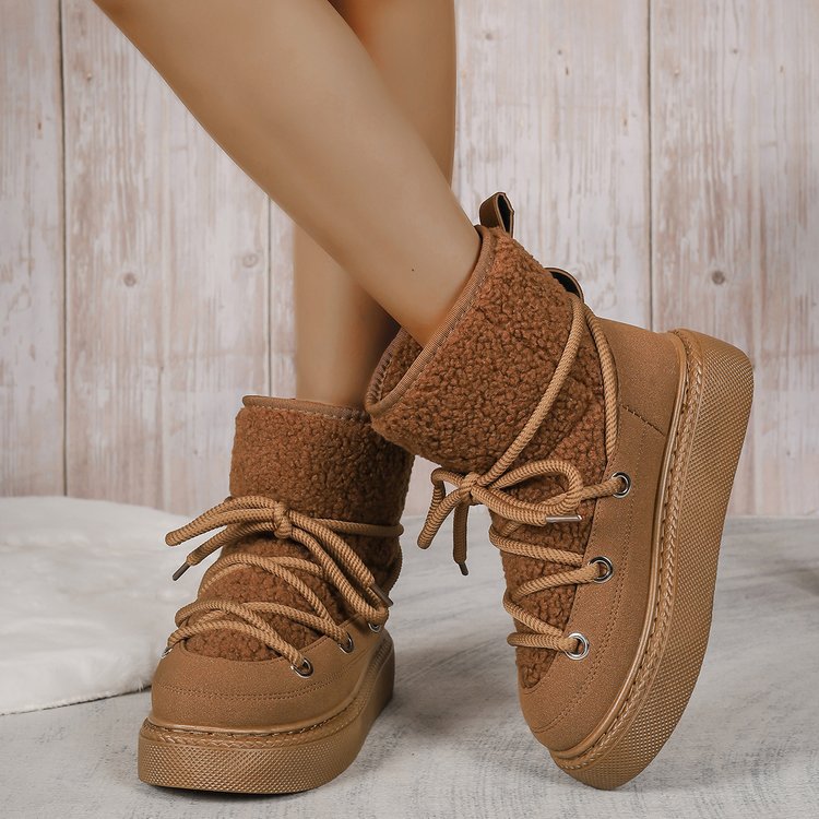 Thick soled cross strap snow boots for autumn and winter 2024, with a thick that does not reach the knee, providing warmth for women's boots
