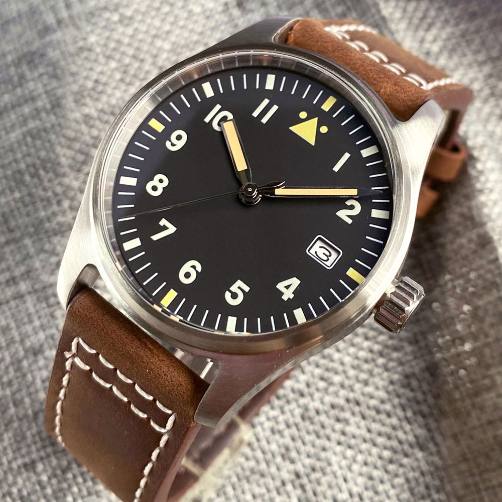 ddmysmile Steel Tandorio Nh35 No Mechanical Men Watch Pt5000 Movement Vintage Hand Calendar Date Flat Sapphire Glass 200M Waterproof Smile