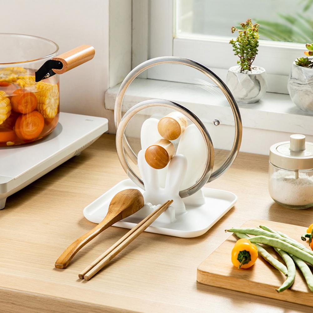 Pot Lid Holder Removable Spatula Holder Stable Heat-resistant Pot Lid Organizer Foldable Multifunctional Spatula for Kitchen
