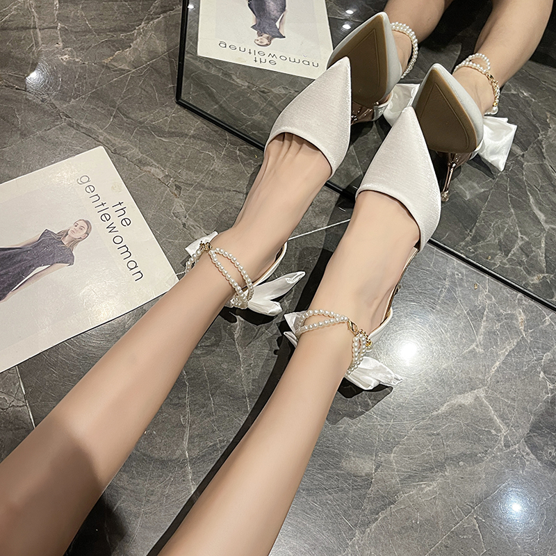 Women New Thin Heel Hollow Sandals Woman Pearl Butterfly Pointed Toe High Heels Womens Shoe Wedding Shoes 066d s s s