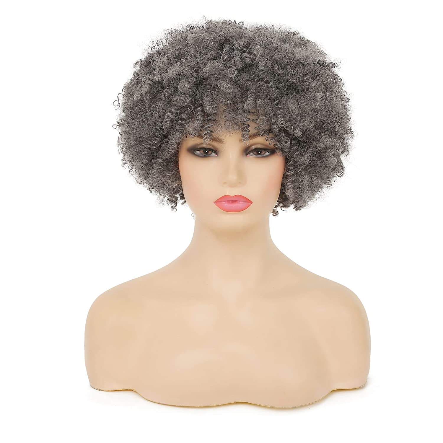 Chic gray human hair wigs lace front short ombre fabulous wigs grey kinky curly afro natural salt and pepper silver grey real brazilian hair lace fron