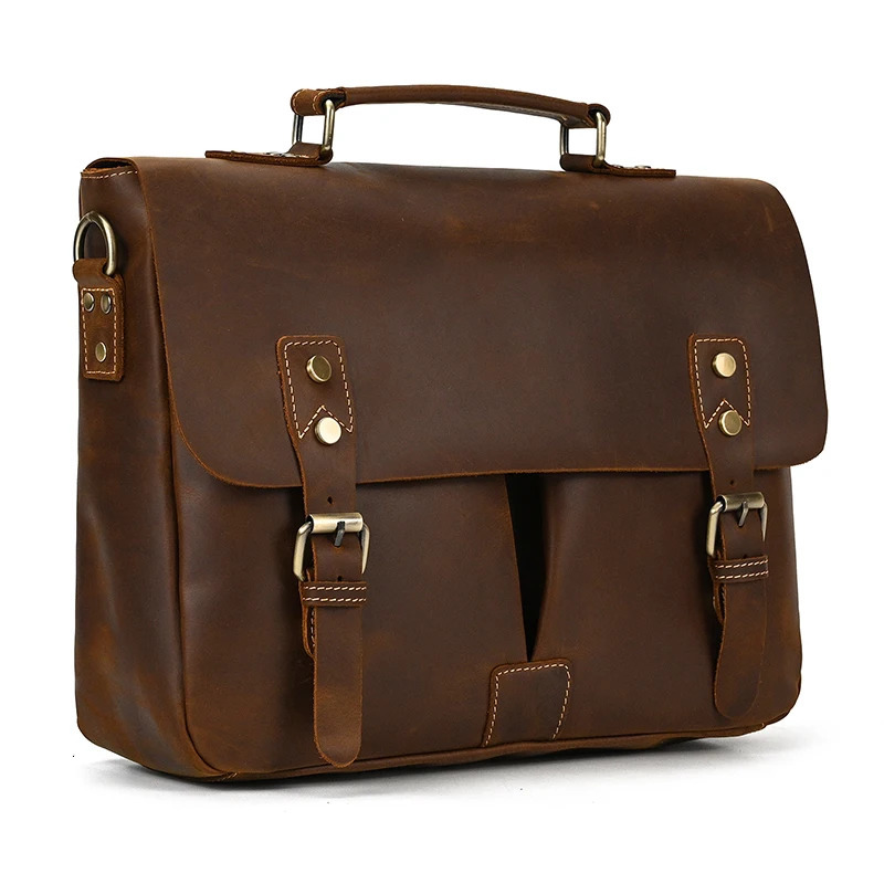 sbirds leather briefcase shoulder bag retro style mens cross body bag A4 book messenger womens handbag 241112