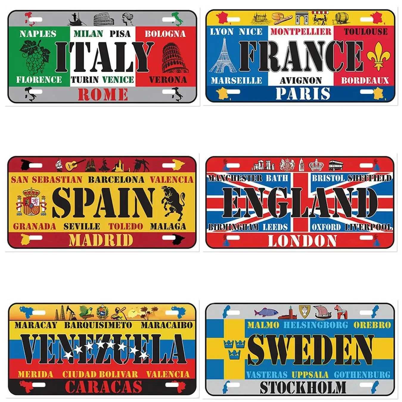 EU and US National Names Landmark Art Board Logo Retro Rusty Metal Wall Panel Tin Logo Decoration Bar Garage Home Tinplate Painting X241113