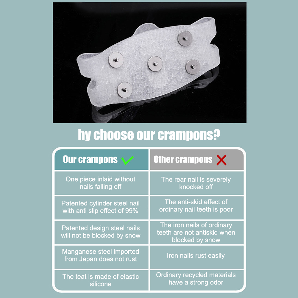 Ice Grips Cleats 5 Studs Snow Shoes Cover Anti-Skid Walking Shoes Spike Wear Resistant for Snow Walking Winter Outdoor Equipment