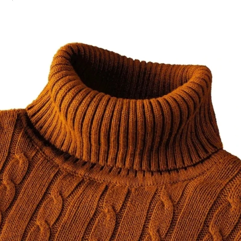 Mens High Neck Sweater Solid Color Pullover Knitted Warm Casual Turtleneck Sweatwear Woolen Mens Winter Outdoor Tops 241113