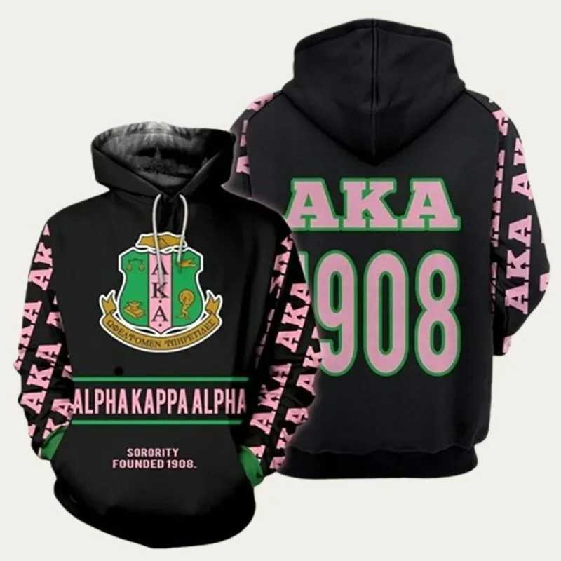 AKA 1908 Alpha Sorority Pullover Hoodies For Women Printed Long Sleeve Oversized Christmas Anniversary Sweatshirts Womens Coat LX241113