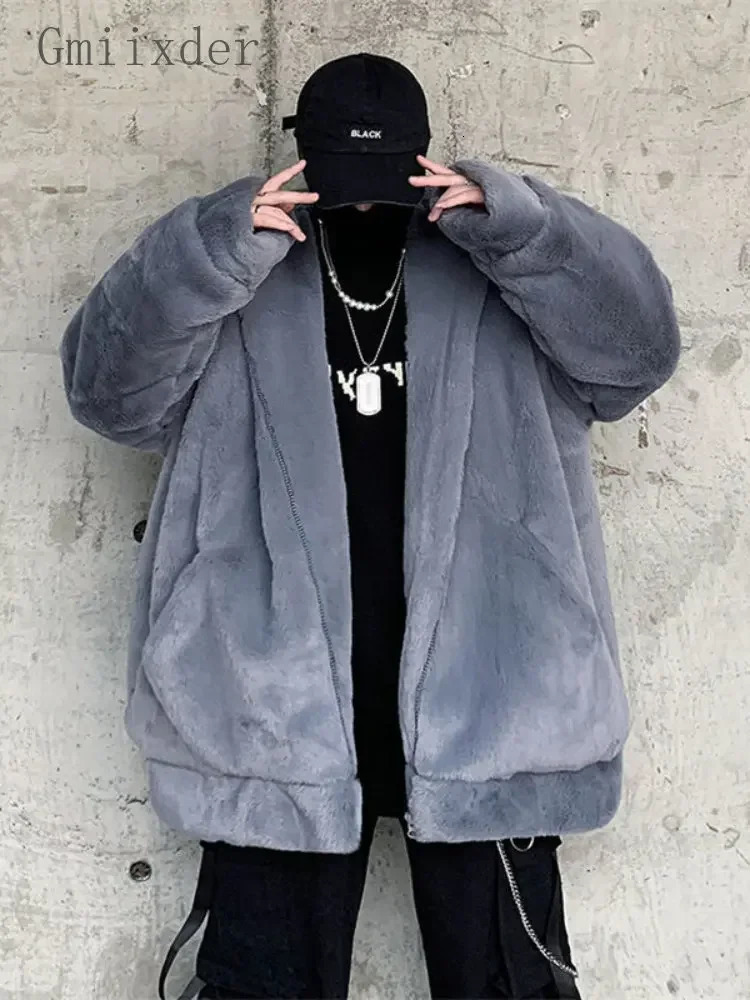 Gmiixder Street Clothing Mens Apron Jacket Thickened Sheepskin Coat Winter Fashion Enthusiasts Gothic Harajuku Fur 241113