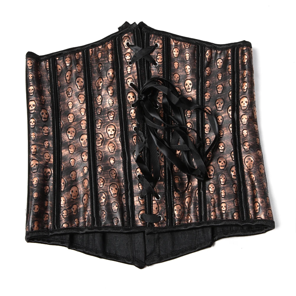 ddmysmile Leather Corset Faux Woman Steampunk Bustiers Overbust Skull Print Corselet Lace-Up Corsets Sexy Waist Trainer Pirate Costumes Smile