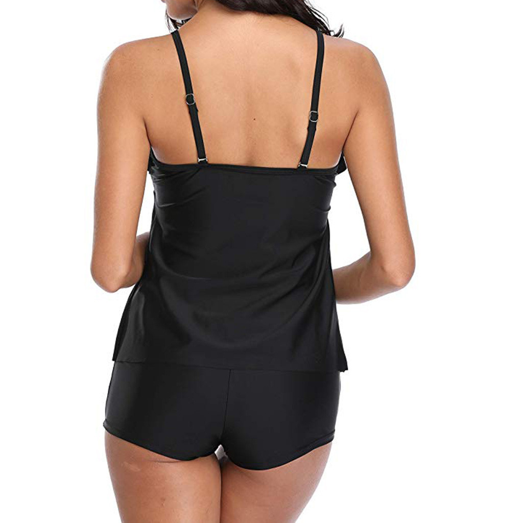 Women Ruffle Flounce Swimwear Set Beachwear 2 Piece Suit Tank Tops+High Waist Swim Trunks Summer Tankinis Set Sexy Bathing Suits