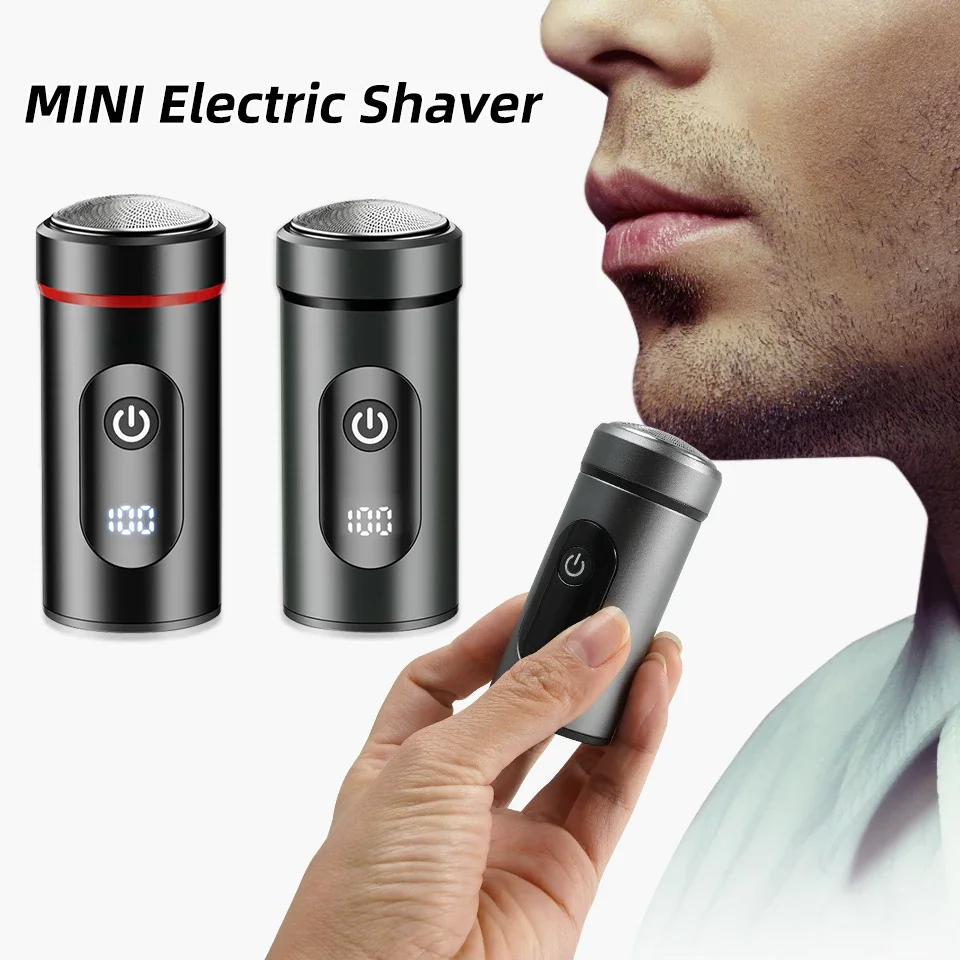 Mini Electric Shaver Portable Men's Digital Display Shaver Razor Home Travel Shaver Pocket Size Wet Dry Use Razor Light Weight smile