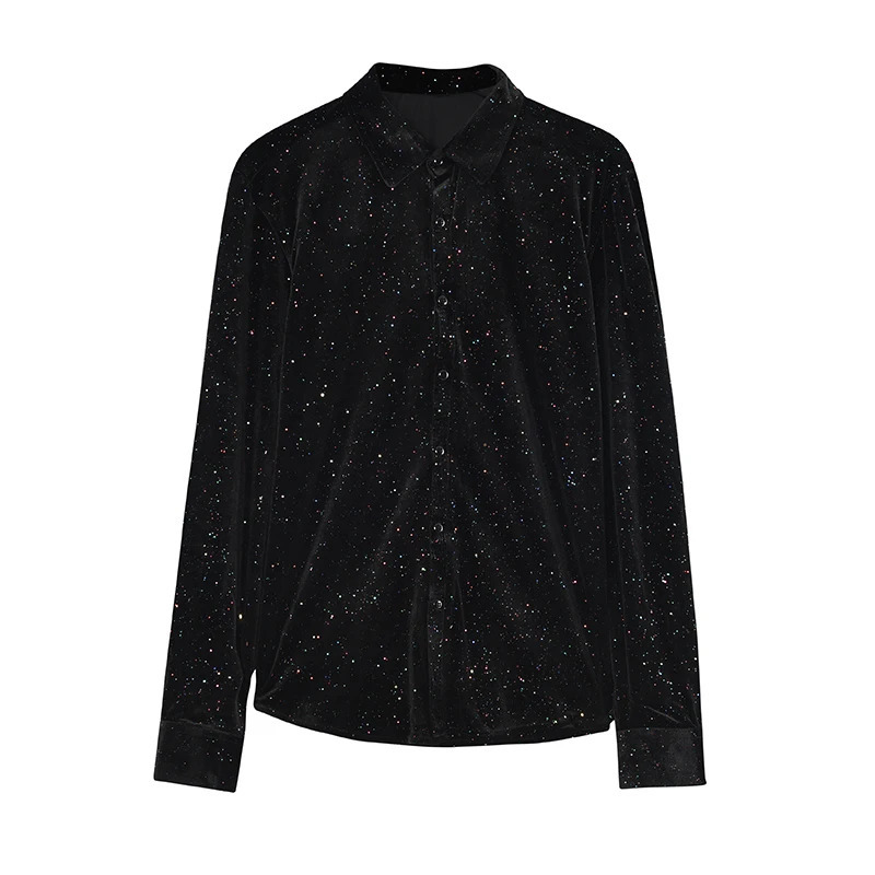 Black/Blue Spring Mens Camisas De Hombre Simple Gypsophila Casual Slimming Long Sleeve Velvet Shirt for Sale 241113