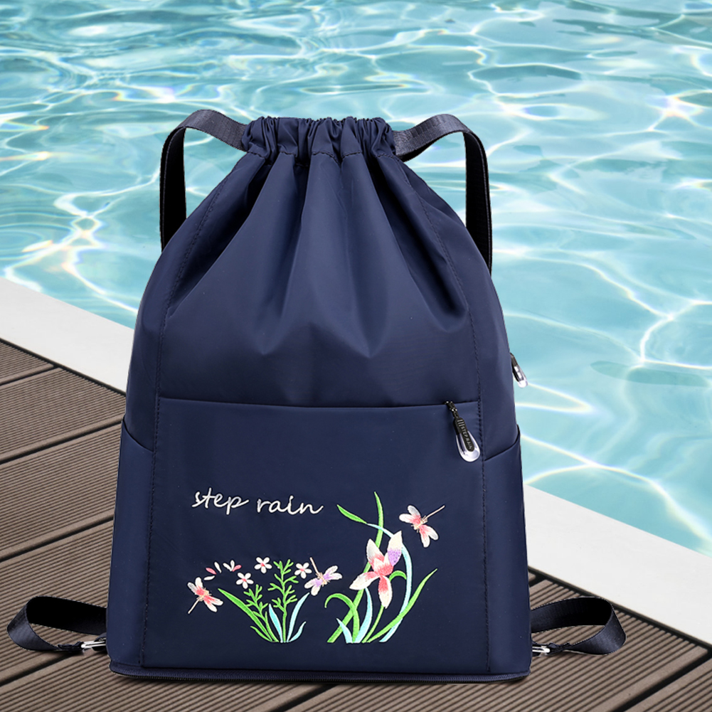 with Embroidered Women Backpack Zipper Pocket Floral Print Backpack Waterproof Large Cinch Bag Multifunctional Sports Gym Bag smile