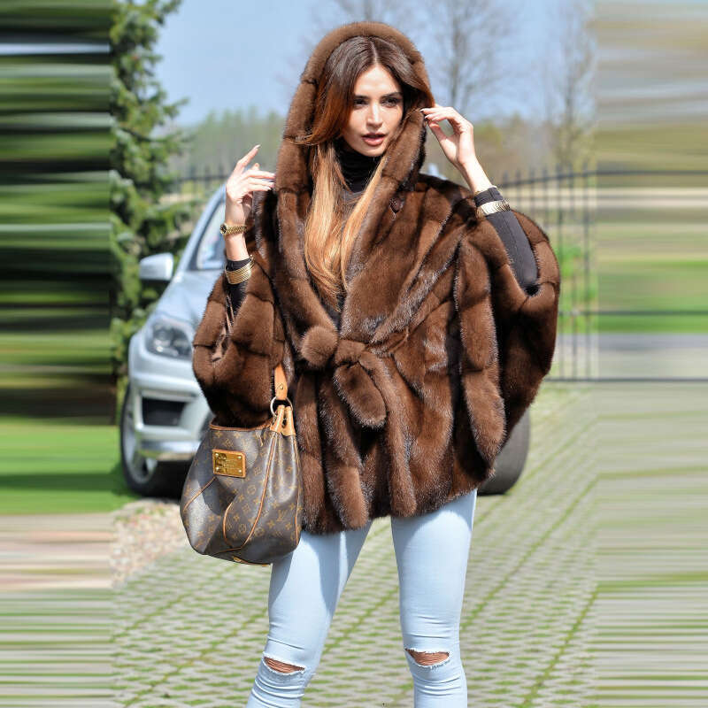 shanshi fur coat women Mink fur fashionable autumn and winter new item bat sleeve coat women's clothing