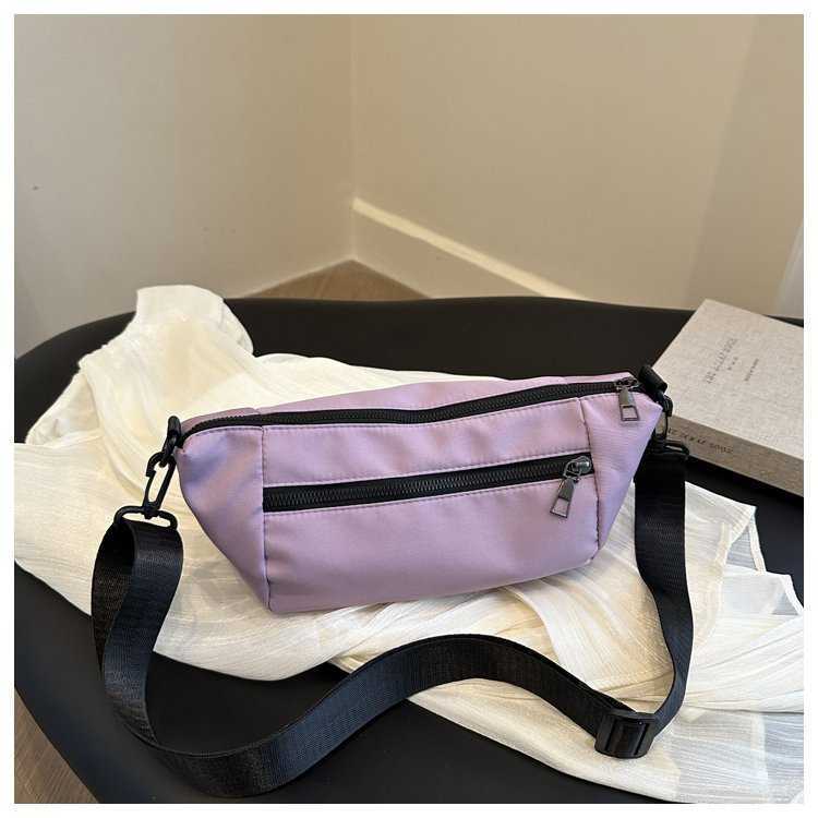 Spring new casual crossbody small bag, women's fashion zipper digging bag decoration, solid color nylon lightweight outdoor sports bag