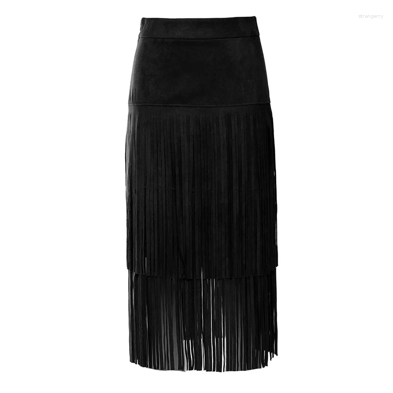 Skirts OF.STUDIOS 2024 Cowboy Style Fashion High Quality Casual Fringe Midi Skirt Women Summer