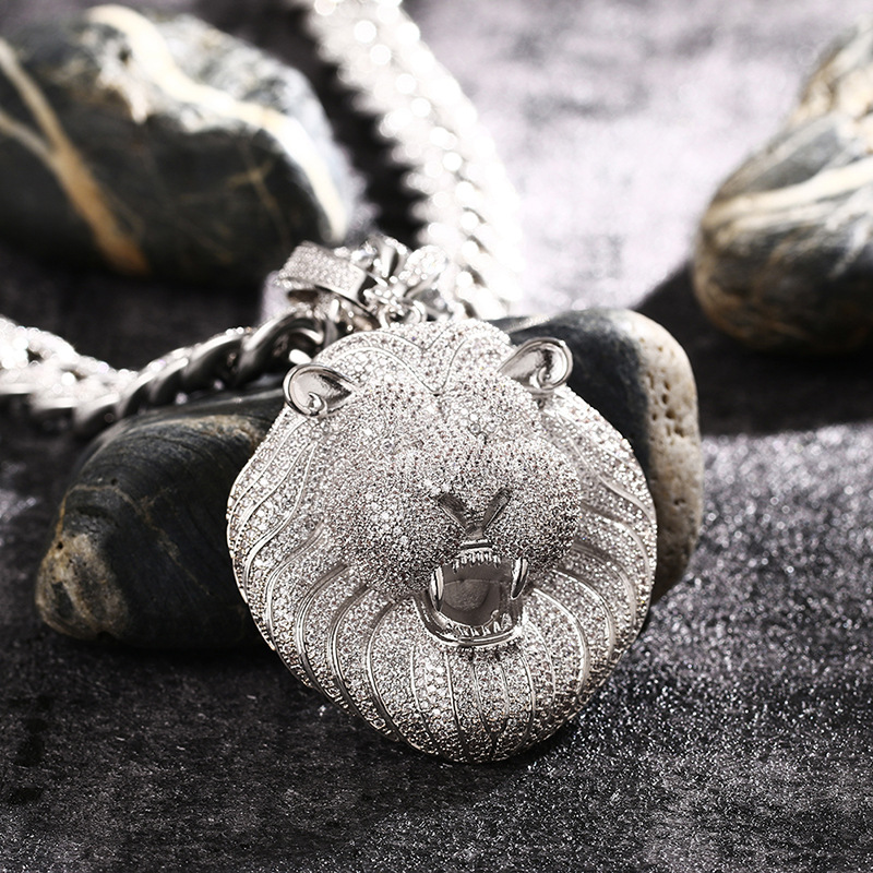 Hip Hop Large Lion Head Pendant Necklace TopBling 5A Zircon 18k Real Gold Plated Mens Jewelry