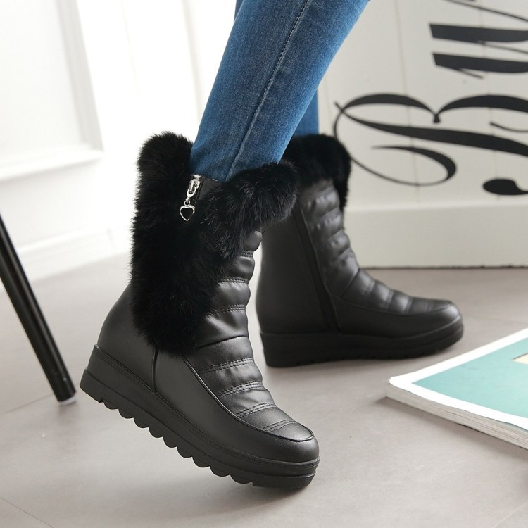 New rabbit fur boots, short boots, low heel, sloping heel, warm snow boots, casual boots