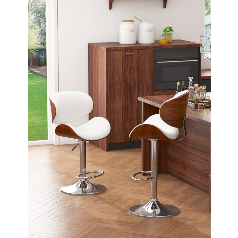 Swivel Stools Set of 2 for Kitchen Counter Adjustable Bentwood Barstools Modern PU Leather Upholstered Bar Chair