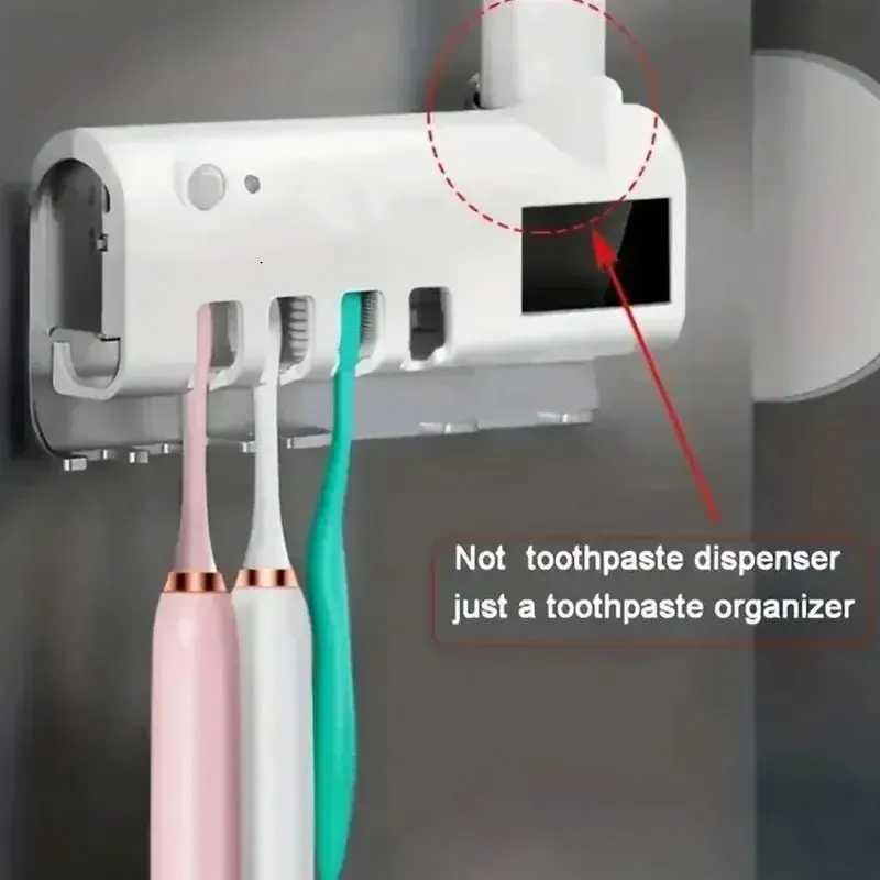 Toothbrush Sanitizer 1pc Smart Toothbrush Sanitizer Free Punching Wall Mounted Toothbrush Holder Automatic Squeeze Toothpaste Device 240413