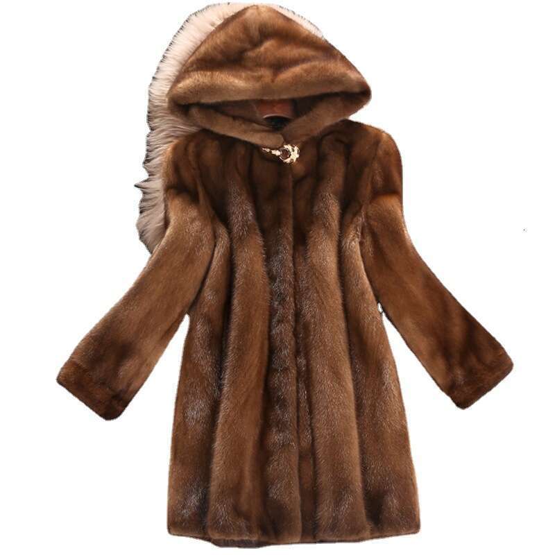 shanshi fur coat women High imitation whole coat women's mink fur new medium length style with hood fur winter casual wear